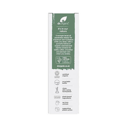 Dr. Organic Ageless Overnight Recovery Oil with Seaweed | Smoothing and Plumping, Maximum Hydration for All Skin Types, Dermatologically Tested, Certified Organic, Paraben & SLS-Free, 30 mL / 1 fl oz