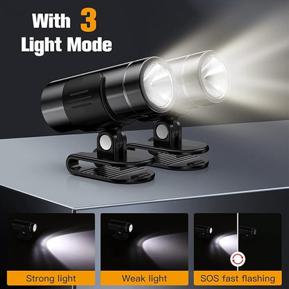 2 Packs Waterproof Clip on Flashlight,Super Bright LED Rechargeable Night Running Lights,Suitable for Use with Headlights for Camping,Maintenance,Night Fishing,Jogging and Dog Walking