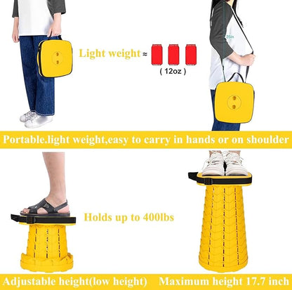 Fishboy Upgraded Collapsible Stool, 400lbs Max Weight, Lightweight But Sturdy, Portable Retractable Folding Telescoping Foldable Camping Stool for Adults Outdoor Fishing Hiking Gardening Travel BBQ