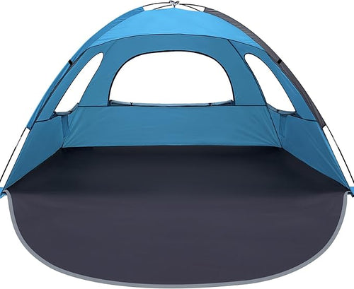 WhiteFang Beach Tent Anti-UV Portable Sun Shade Shelter for 3/4/6/8 Person, Extendable Floor with 3 Ventilating Mesh Windows Plus Carrying Bag, Stakes and Guy Lines