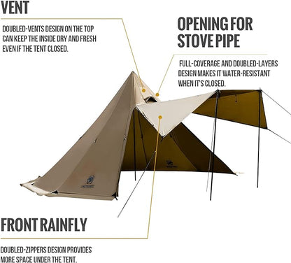 OneTigris Northgaze 2~4 Person Lightweight Hot Tent with Stove Jack,5.3lb, 4 Season Waterproof Lightweight Wind-Resistant for Camping Backpacking Hiking Hunting Fishing