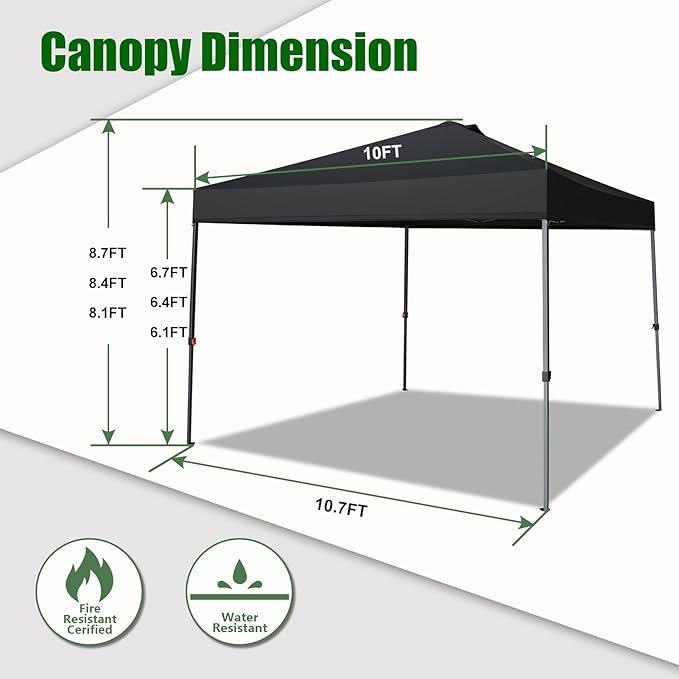 Eurmax USA NOMATTER ONE-Person Open&Close 10x10ft Pop Up Canopy Tent，Portable Shelter Canopy for Outdoor Events，Instant Canopies, Temporary Sunshade,Bonus 4 Sand Bags(Hi-Vis Green)