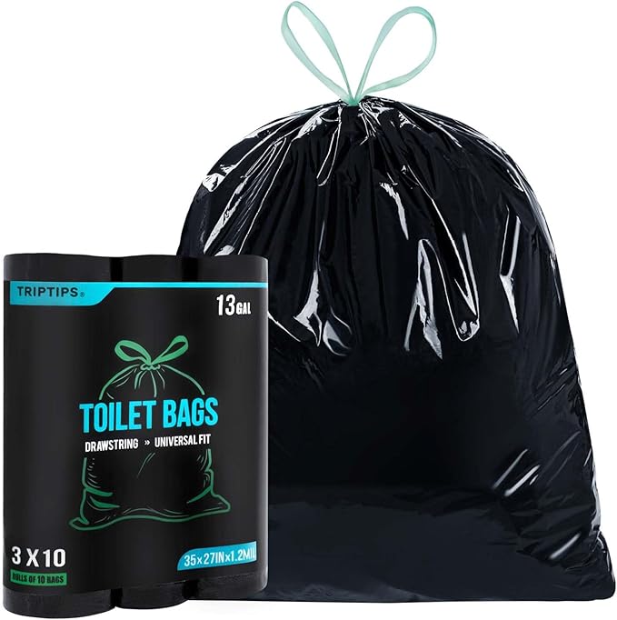 TRIPTIPS Portable Toilet Bags Drawstring 8 Gallon Camping Toilet Bags Toilet Waste Bags Leak-Proof Toilet Liners, Trash Bags for Camping, Hiking, Traveling