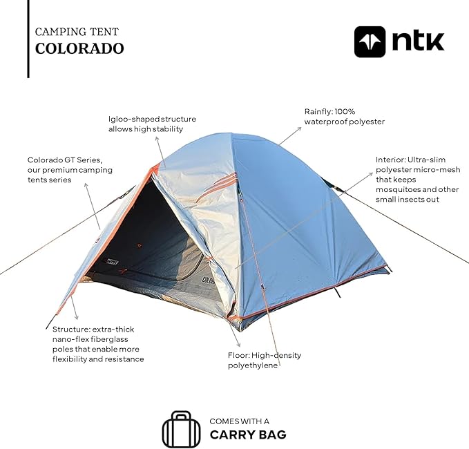 NTK Colorado GT 2/4/6/8 Person Outdoor Dome Family Camping Tent 100% Waterproof, Easy Assembly, Durable Fabric Full Coverage Rainfly - Micro Mosquito Mesh