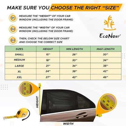 EcoNour Car Window Shades for Baby (Pack of 2) | Sun Shade for Car Heat and UV Protection | Adjustable Elastic Fabric Side Window Shade for Baby | Rear Side Window Sunshade (Large 38"x21")