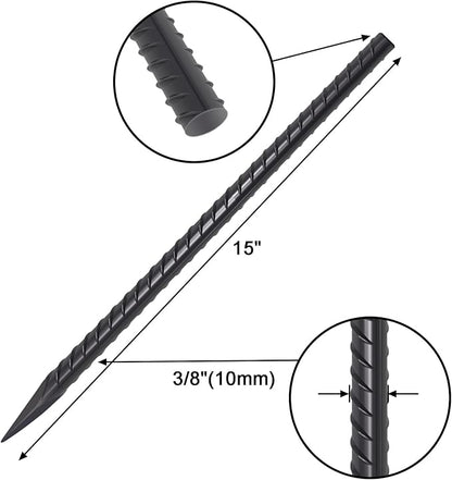 VVOKGO 15 Inch Rebar Stakes (16pcs) Ground Anchors Steel Plant Support Garden Stake Metal Straight Camping Spikes with Chisel Point End, Black