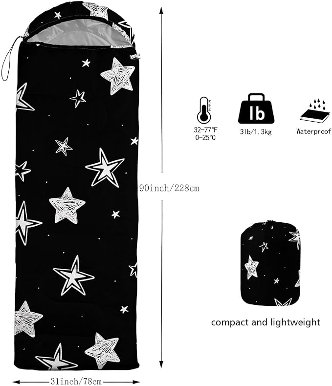 Kids Sleeping Bag for Boys Girls,Western Cowboy Print-Lightweight Warm Portable Outdoor Indoor-Waterproof Cold Weather Resistant Sleeping Bag for Camping Hiking