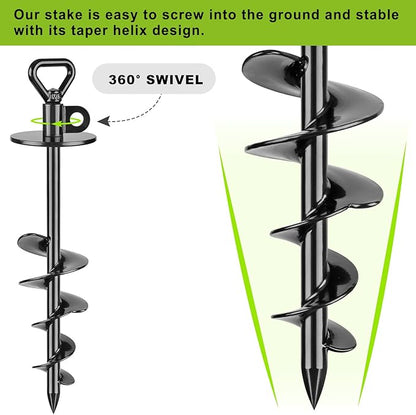 SELEWARE Dog Tie Out Stake Outdoor Anti-Rust Dog Anchor with Stainless Steel Dog Chain Leash for Large Dogs up to 220 lbs, Free Rotation Dog Stake Dog Camping Gear 15 ft Long
