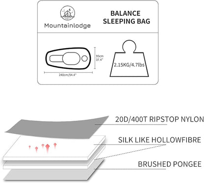 Mountainlodge Balance Sleeping Bag for Adult,Cold&Warm Weather with Compression Sack and Water Resistant for Family Camping,Travel and Car Camping