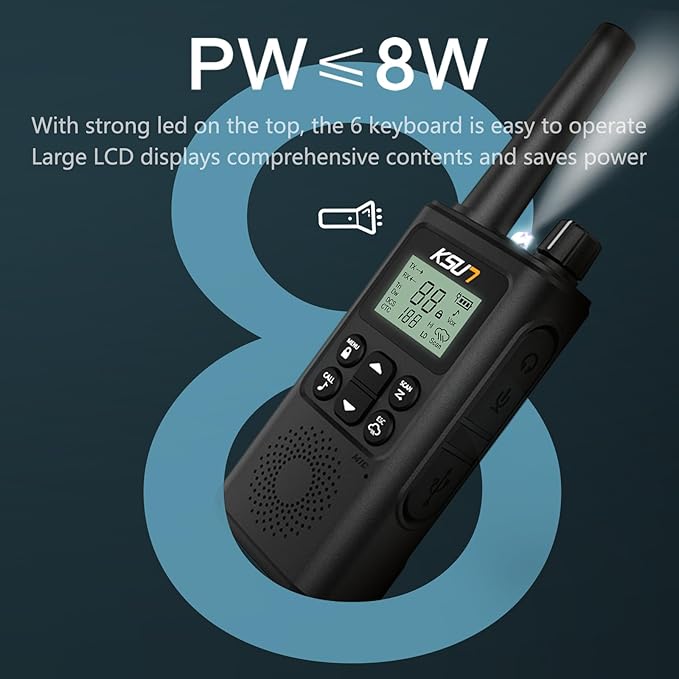 1 Pack Walkie Talkies, KSUN TFSI GZ30 Two-Way Radio Long Range with Receive Two Channels simultaneously LED Flashlight VOX LCD Display Tpye-C for Hiking Camping Trip（1 Pack）