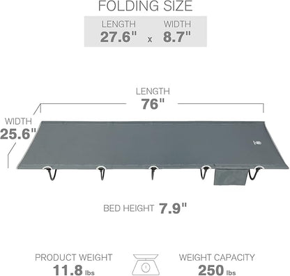 EVER ADVANCED Folding Camping Cot for Adults, Compact Sleeping Cots with Side Pocket, Portable Heavy Duty Foldable Camp Bed with Carry Bag for Outdoor, Travel, Grey