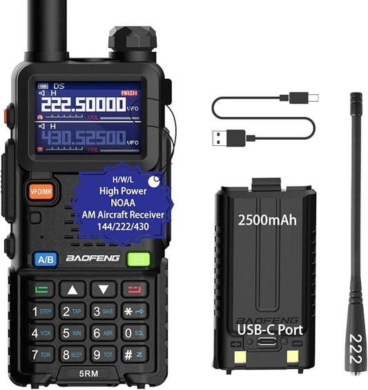 Ham Radio Handheld Baofeng Radio 5RM Long Range Walkie Talkies UV-5R Upgraded Two Way Radio, NOAA Weather, Type C Charging, 999CH Frequency Copy, Rechargeable 2500mAh Battery, Hiking Hunting Trip