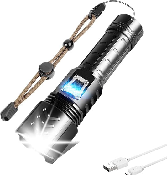 BESTSUN LED XHP90 Flashlight, 20000 Lumens XHP90 Tactical Handheld Flashlights Powerful Rechargeable XHP90 LED Torch 5 Modes Adjustable Zoomable Waterproof Lamp for Hiking Camping Hunting