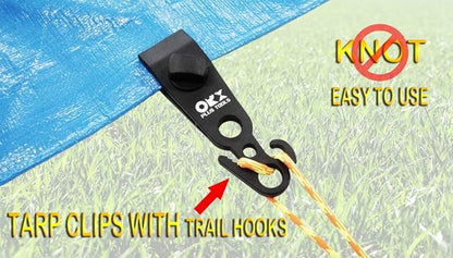 ORXPLUS TOOLS 4pcs Tarp Clips Thumb Screw with Hook Tail Knot-FreeTent Clips Awning Clamp Set Tent Clamps for Camping Canopies, Car Cover, Winter Boat Cover, Pool Cover, Sun Shade