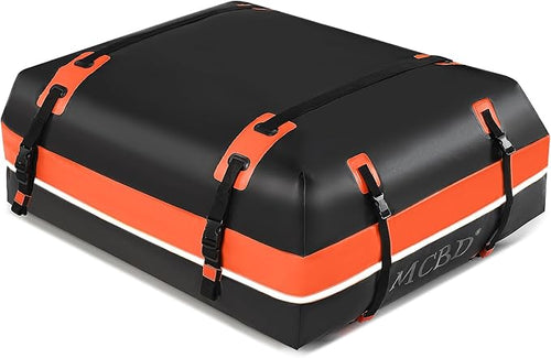 Rooftop Cargo Carrier Bag,15 Cubic Feet Soft-Shell Waterproof Car Roof Luggage Bag for All Vehicles SUV with/Without Rails,Includes 8 Reinforced Straps+4 Door Hooks,Storage Bag,Anti-Slip Mat,Orange