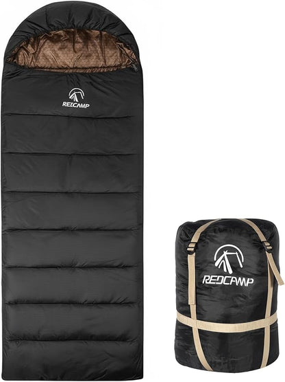 REDCAMP Flannel Sleeping Bag for Adults, Comfortable Cotton Sleeping Bags for Camping with Detachable Hood, Red/Grey/Blue