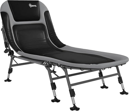Outsunny Camping Cot for Adults, Folding Bed with Soft Padded Cushions & Headrest, 180° Adjustable Reclining Lounger, Heavy Duty and Portable with a 400 lbs. Capacity, Gray