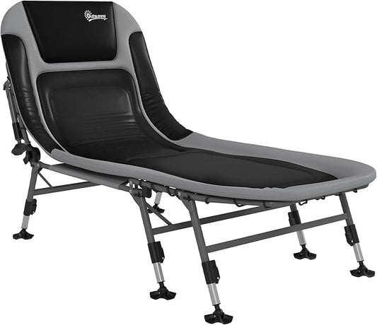 Outsunny Camping Cot for Adults, Folding Bed with Soft Padded Cushions & Headrest, 180° Adjustable Reclining Lounger, Heavy Duty and Portable with a 400 lbs. Capacity, Gray