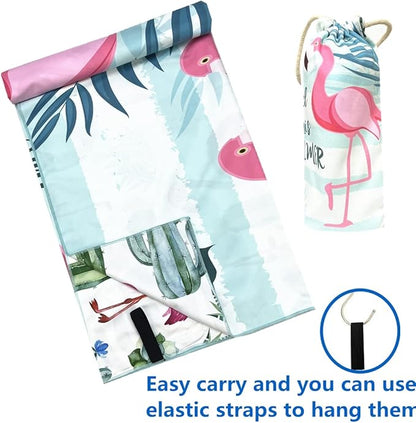 Beach Towel Oversized,Thin Microfiber Beach Towel ,Super Absorbent Quick Dry Sand Free Cute Flamingo Cool Swim Beach Towels for Kids,Men,Women,Boys,Girls with Zipper Pocket Travel Bag (flamingos)