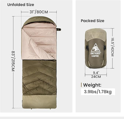 OneTigris Trailnap Sleeping Bag 3 Season Extra-Wide Warm for Camping Backpacking Travel Outdoor Activities
