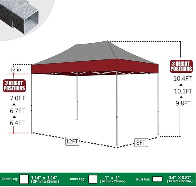 Eurmax USA 8'x12' Pop Up Canopy Tent Commercial Instant Canopies with Heavy Duty Roller Bag,Bonus 4 Sand Weights Bags (Forest Green)