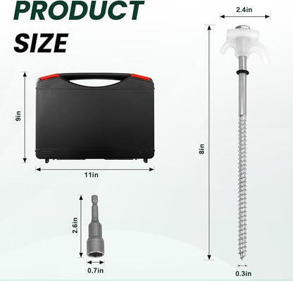 12 Pack 8" Screw in Tent Stakes Heavy Duty- Ground Anchors Screw- Tent Pegs Camping Stakes- Hex Pegs Drillable Tent Stakes and Hexagon Head Drive and Storage Box (White)