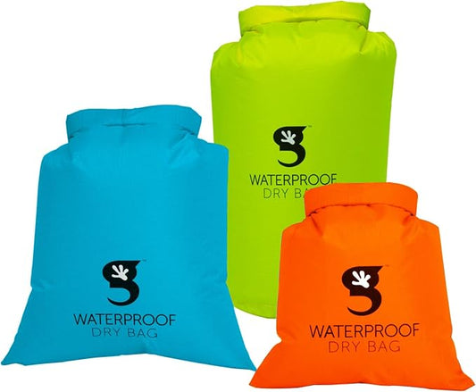 geckobrands Lightweight Compression Dry Bags, 3-Pack - Green (L), Blue (M), Orange (S) - Waterproof, Durable, and Space-Saving for Camping, Hiking, and Travel