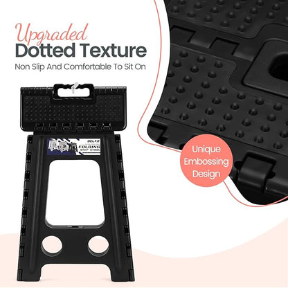 Delxo Folding Step Stool 17.5 Inch Non-Slip Foldable Stools for Kids & Adults Up to 300 LBS Kitchen Collapsible Fold Up Stepping Stool with Dotted 1 Pack Black