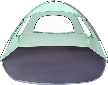 WhiteFang Beach Tent Anti-UV Portable Sun Shade Shelter for 3/4/6/8 Person, Extendable Floor with 3 Ventilating Mesh Windows Plus Carrying Bag, Stakes and Guy Lines