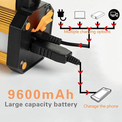 Super Bright LED Handheld Spotlight Flashlight Rechargeable 9600mAh 6000 Lumens Long Lasting Spot Light Waterproof Tactical Torch, 6 Light Modes Side Floodlight, USB Output PowerBank