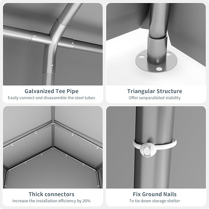 GAOMON 6'x6' Outdoor Portable Garage, Waterproof & UV-Resistant Storage Shed with 2 Roll-Up Doors, Carport Tent for Motorcycle, Bike, and Tools, Gray