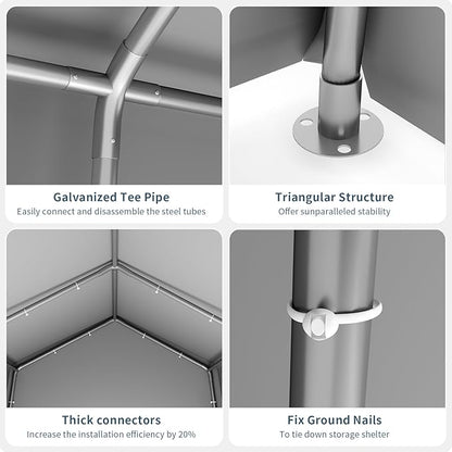 GAOMON 10'x10' Outdoor Portable Garage, Waterproof & UV-Resistant Storage Shed with 2 Roll-Up Doors, Carport Tent for Motorcycle, Bike, and Tools, Gray