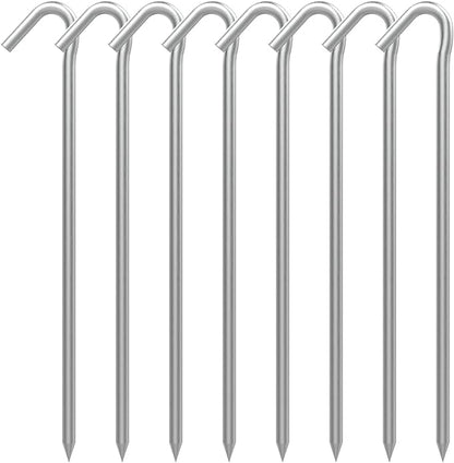 AAGUT Tent Stakes 9 Inch 8 Pcs Tent Pegs for Camping, Inflatable Metal Ground Galvanized Steel Stakes, Heavy Duty Camping Spikes, Outdoor Rug Stakes