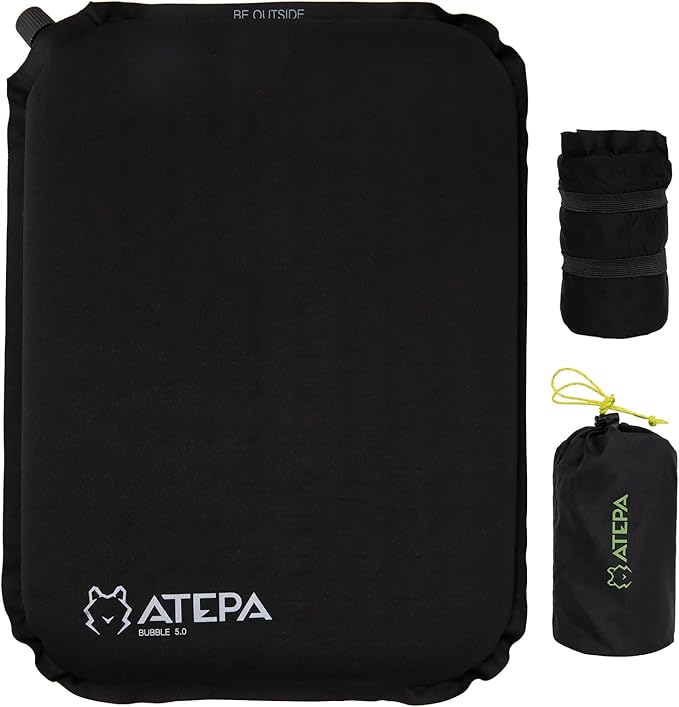 ATEPA Inflatable Stadium Seat Cushion, Self-Inflating Memory Foam Stadium Seats Camping Accessories Chair Pad for Outdoor Airplane Travel Bleacher Patio Backpacking