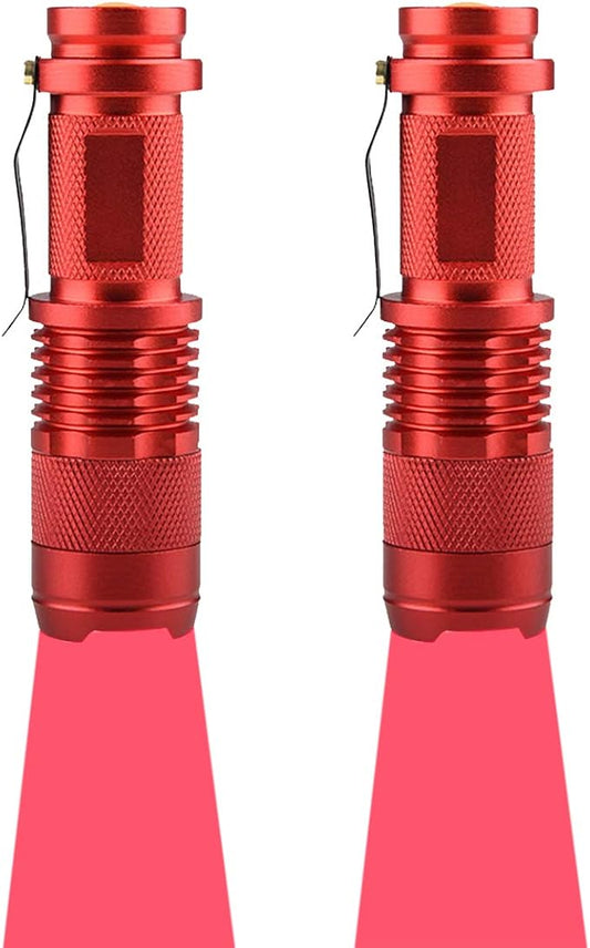 (Pack of 2 Red LED Flashlight, 3 Modes Red Flashlight, Red Light Flashlight Red LED Red Light Torch for Astronomy, Aviation, Night Observation-2PCS