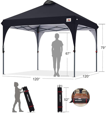 ABCCANOPY Outdoor Pop up Canopy Tent, 10x10 Instant Portable Canopy for Camping, Beach, Backyard, Black