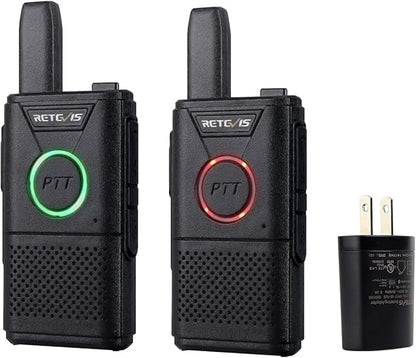 Retevis RT18 Rechargeable Walkie Talkies,Portable FRS Two-Way Radios,Dual PTT,Metal Clip,Small Mini Walkie-Talkie for Seniors Skiing Gift Family Camping Elderly(2 Pack)