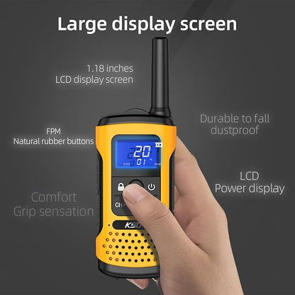 KSUN Walkie Talkies for Adult, 22 FRS Channels, LCD Screen, NOAA Weather Alarm, Rechargeable Battery, Long Range,Yellow, Portable for Cruise Camping Hiking GZ32Plus (2 Pack)