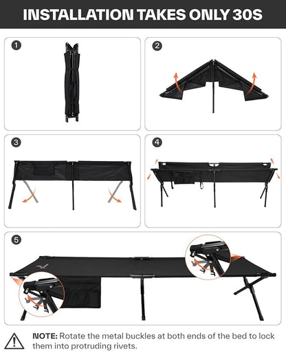 Sportneer Camping Cot: 78.3"x28.7"x14.6" Comfort Cot Bed for Camping Traveling Guest Bed, Sleeping Cots for Adults with Side Pockets & Storage Bag - Ease of Assembly, Support 330 Lbs