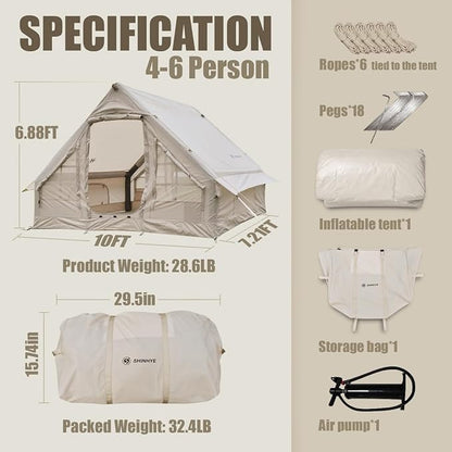 Inflatable Tent for Camping Large Blow Up Tents Glamping 4-8 Person House 4 Season Air with Pump Easy Set up Waterproof Outdoor Oxford