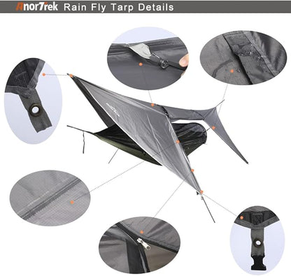 Camping Hammock with Mosquito Net and Rain Fly Tarp, Portable Double Hammock with Two Tree Straps, 230T Nylon Hammock and Waterproof Rain Fly Set for Hiking, Backpacking, Overnight (Blue)