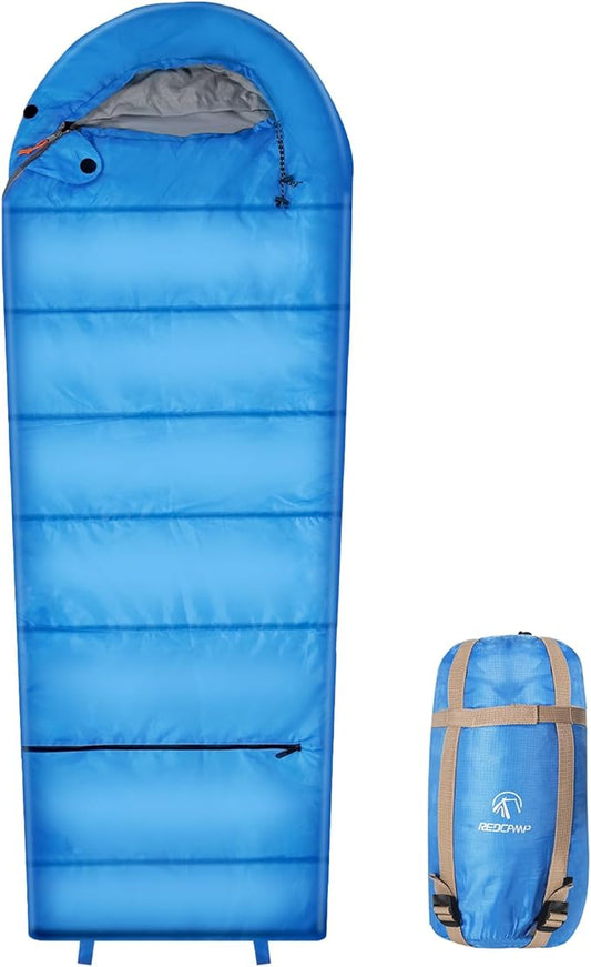 REDCAMP Kids Mummy Sleeping Bag for Camping, 3 Season Cold Weather Sleeping Bag Fit Boys,Girls & Teens, Blue/Rose Red