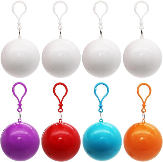 Portable Disposable Emergency Raincoat 8 Pack Waterproof Raincoats in Keychain Ball, Rain Ponchos with Hood for Traveling Camping Outdoor
