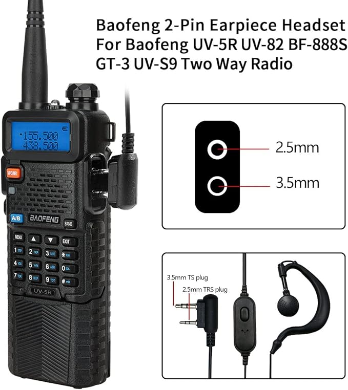 Baofeng UV-5R Ham Radio Long Range UV5R Two Way Radio Dual Band Rechargeable 3800mAh Li-ion Battery High Power Walkie Talkie with Earpiece Full Set for Survival Gear Hiking Hunting,2 Pack