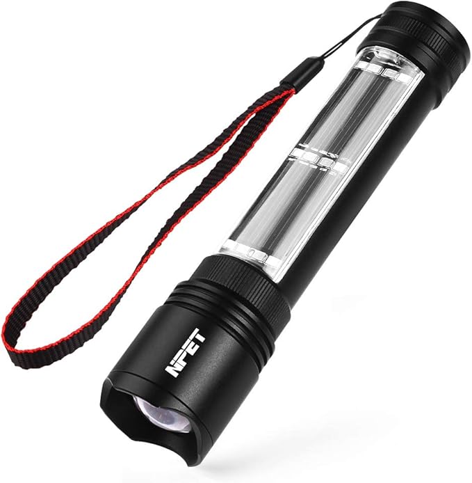 NPET T08-2 Solar Power Flashlight Car Flashlight USB Rechargeable Tactical Multi-Function Torch Emergency Tool