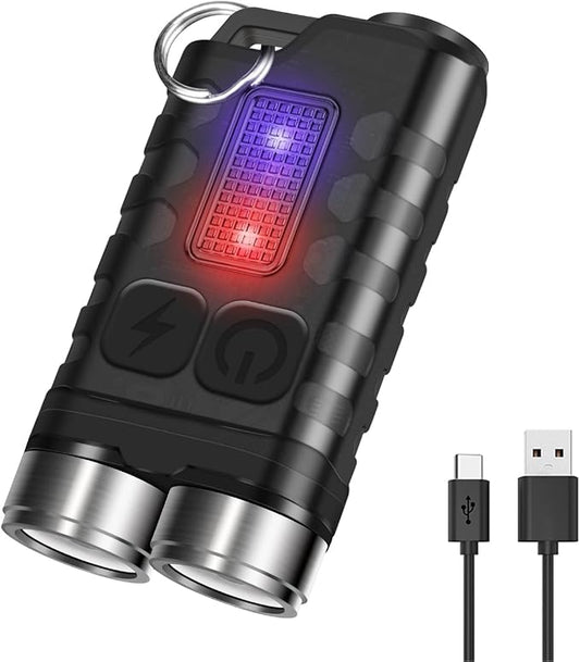 E3 Mini Keychain Flashlight Brightest 900 Lumens, Rechargeable Small Powerful Flash Light 10 Modes, LED Pocket Flashlights with UV Red Blue Light, Magnetic, IP65 Waterproof