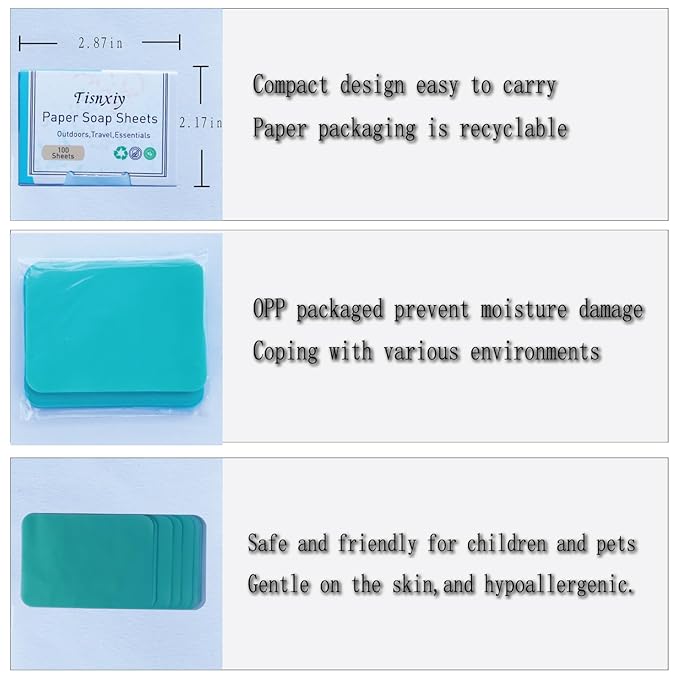 Hand Soap Sheets Soap Paper Sheets Portable Disposable Outdoor Travel Camping Scented Soap 3 Boxes (300 Sheets) Eco-Friendly Products & Cleaning Supplies for Hand Wash (Various Pack)