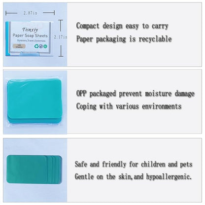 Hand Soap Sheets Soap Paper Sheets Portable Disposable Outdoor Travel Camping Scented Soap 3 Boxes (300 Sheets) Eco-Friendly Products & Cleaning Supplies for Hand Wash (Various Pack)