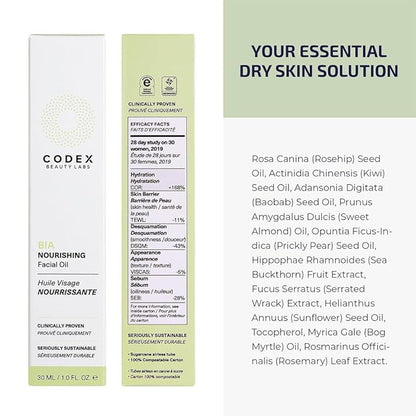 Codex Labs Bia Nourishing Face Oil - Hydration, Moisturizing & Smoothing - For Dry Skin, Sensitive Skin, All Skin Types - With Omega-3, Rosehip Oil, Vitamin E - Cruelty-Free, Vegan Skincare (1oz)