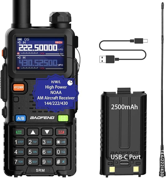 Ham Radio Handheld Baofeng Radio 5RM Long Range Walkie Talkies UV-5R Upgraded Two Way Radio, NOAA Weather, Type C Charging, 999CH Frequency Copy, Rechargeable 2500mAh Battery, Hiking Hunting Trip
